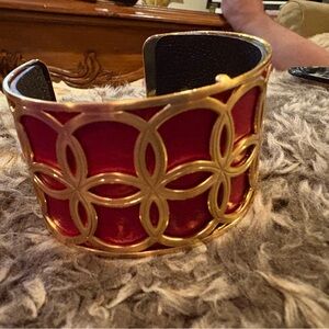 Brighton Red and Gold Geometric Cuff Bracelet
